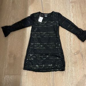Pink Jewel by flowers by zoe Black lace bell sleeve dress. NWT Girls Size 12